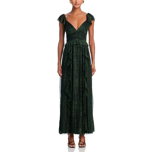 AQUA x WICKED 💚 Metallic Ruffled Holiday Party Maxi Dress, Black/Green, NWT - Picture 7 of 16